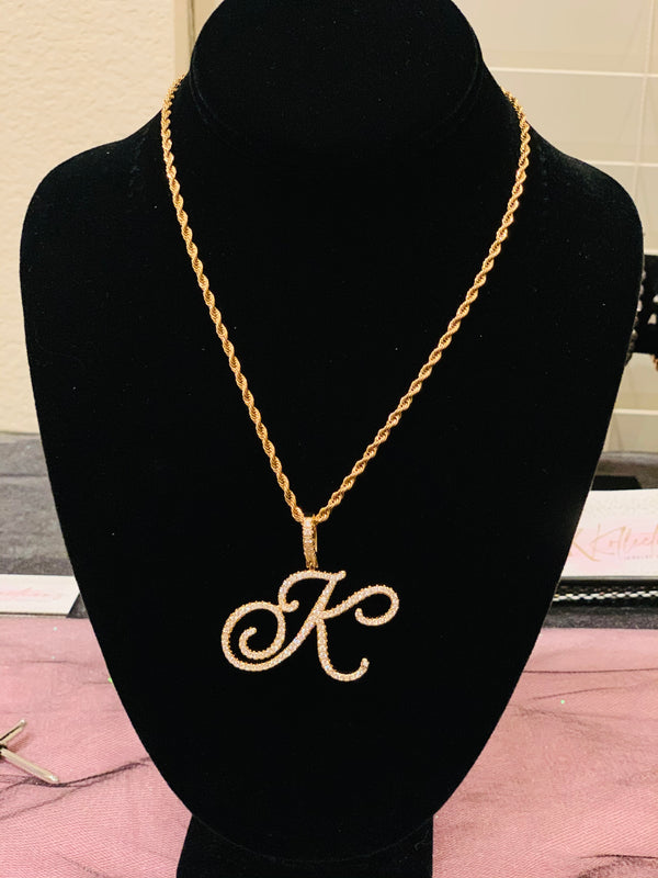 Bling Initial Pendant Rope Necklace